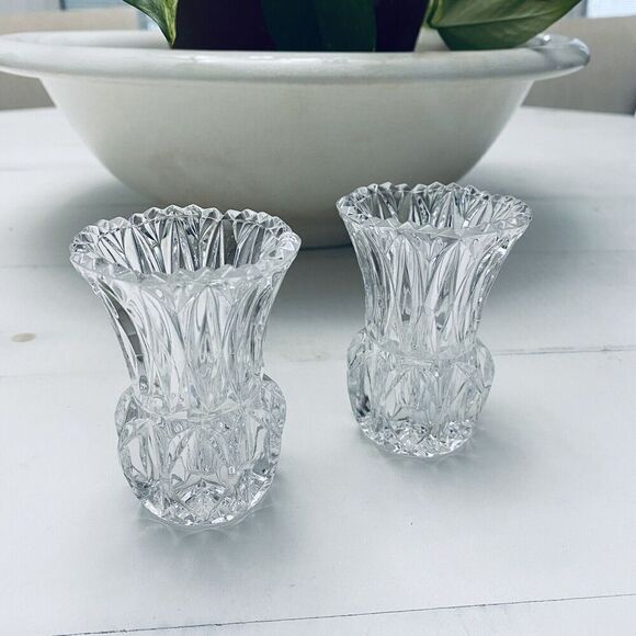 Vintage Princess House Lead Crystal Glass Bud Vase Toothpick Holder Set of 2 - Picture 1 of 7